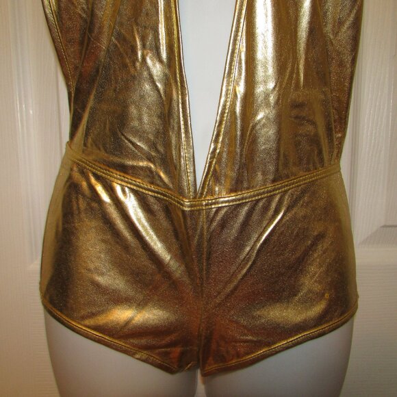 Gold Metallic Booty Shorts 1 Pc Romper - NEW - Picture 4 of 8